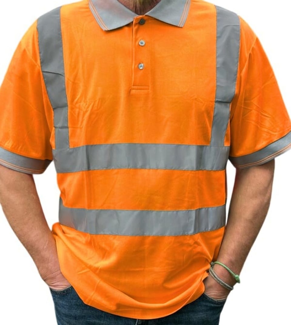 ORANGE HI-VIS POLO SHORT SLEEVE SEWN TAPE CAT 2 160GSM UPF40