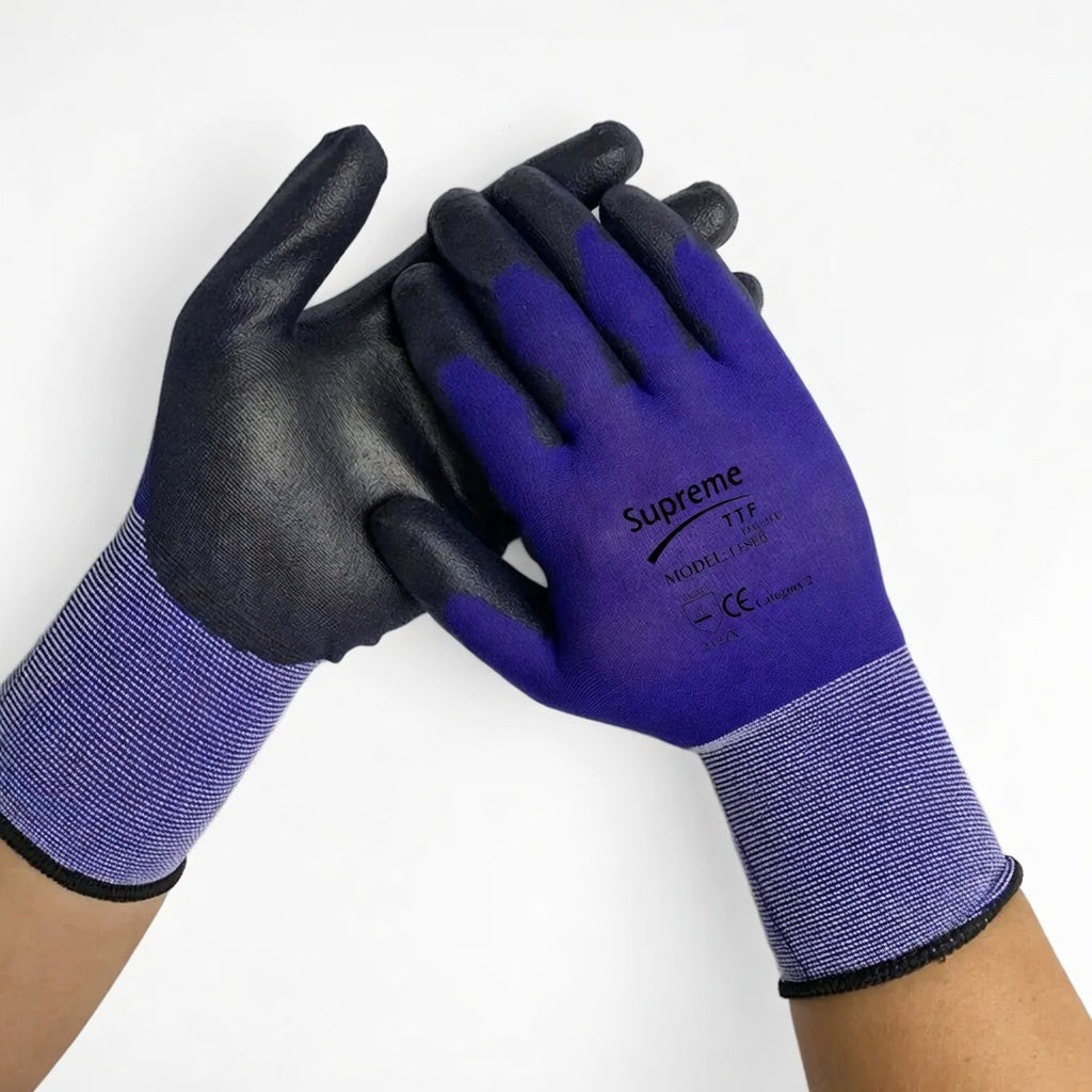 18 Gauge Yarn Blue / Black PU Coated Gloves