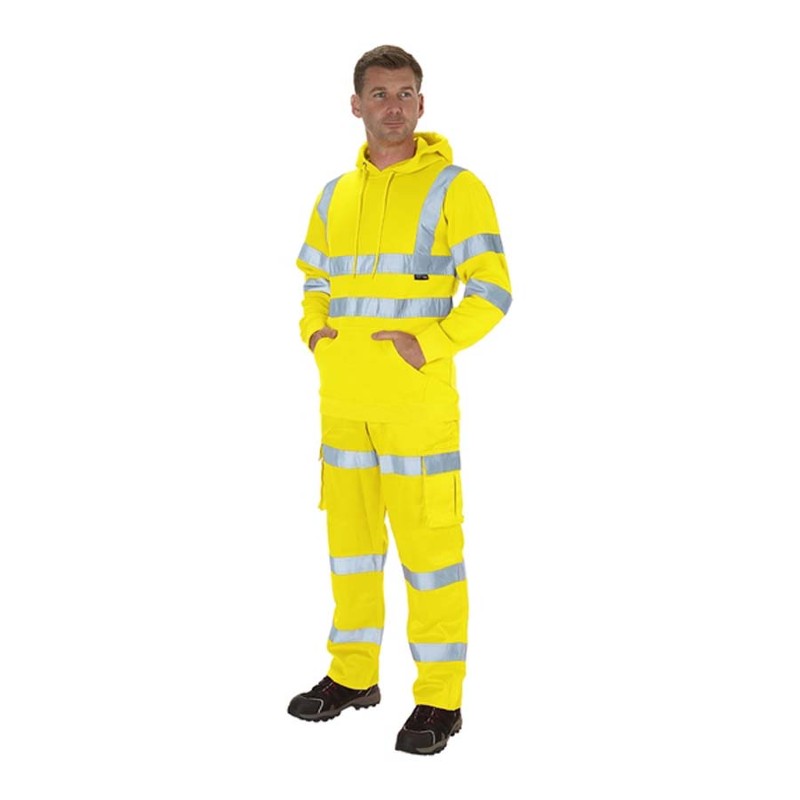 KeepSafe High Visibility Yellow Drawcord Work Hoodie with Front Pocket