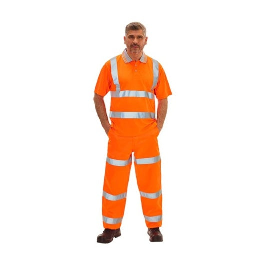 Uneek UC808 Hi-Vis Short Sleeve Railway Polo Shirt Orange Safety Workwear