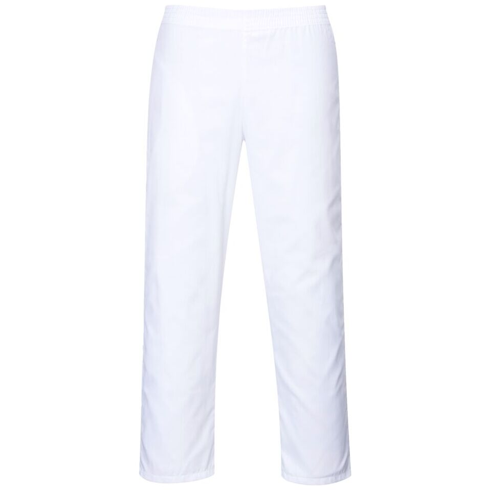 Portwest Durable White Polycotton Bakers Trousers with Elasticated Waistband