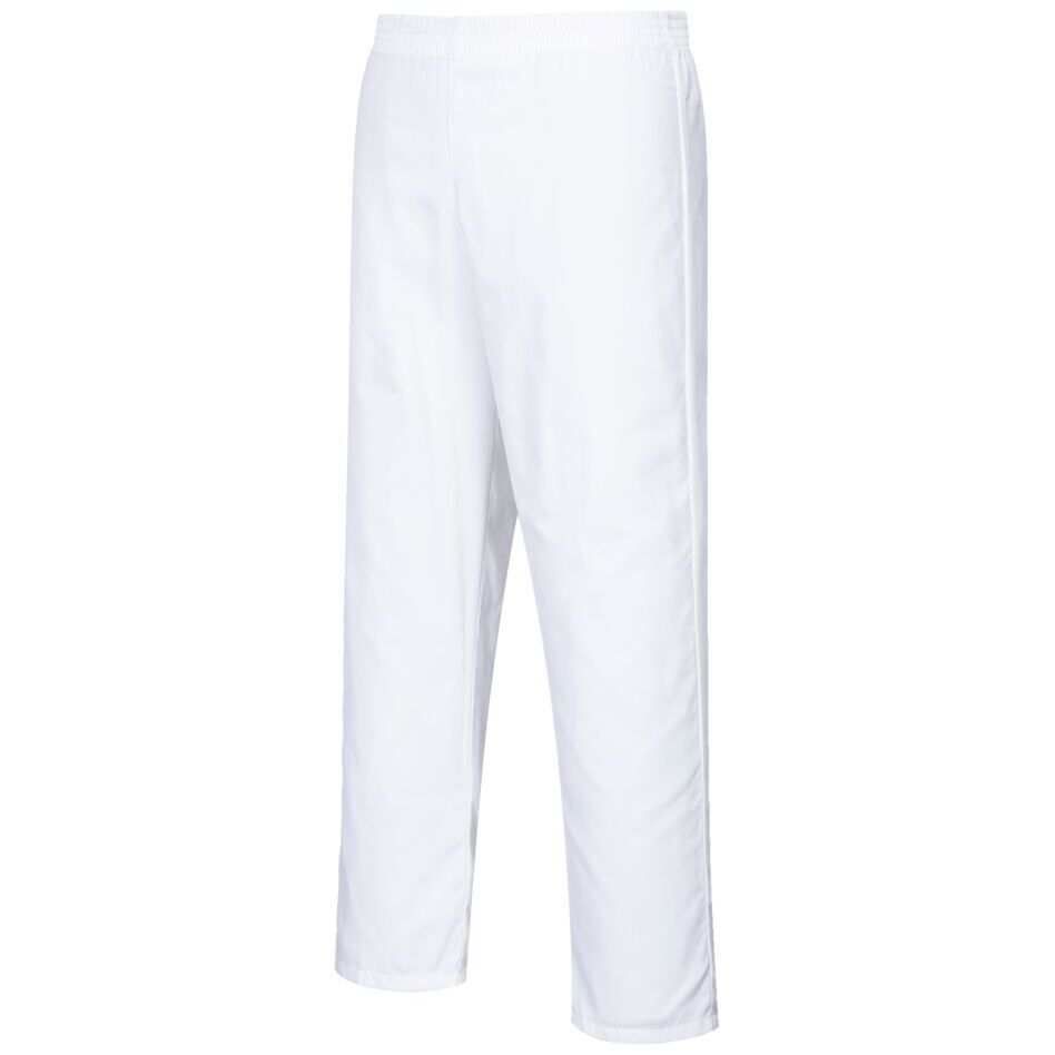 Portwest Durable White Polycotton Bakers Trousers with Elasticated Waistband