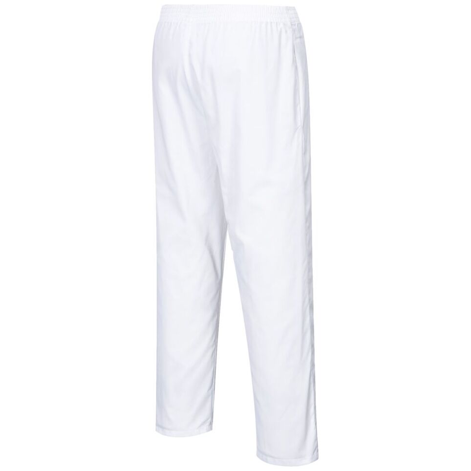 Portwest Durable White Polycotton Bakers Trousers with Elasticated Waistband