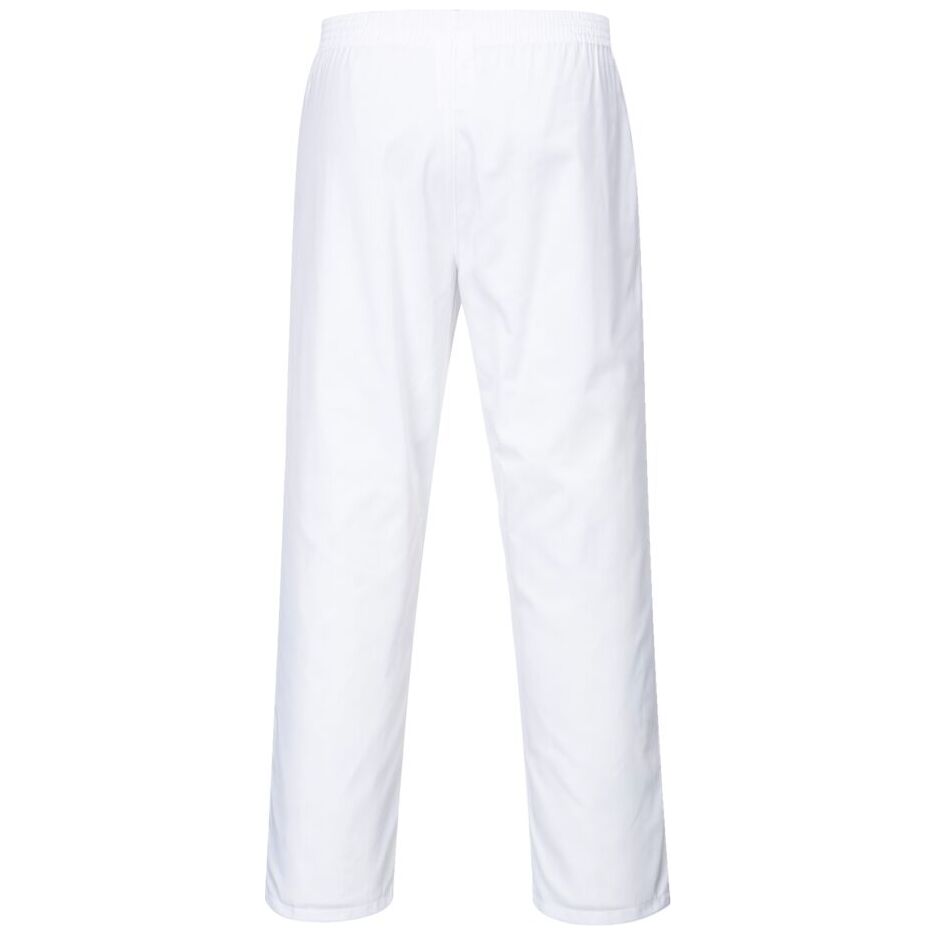 Portwest Durable White Polycotton Bakers Trousers with Elasticated Waistband