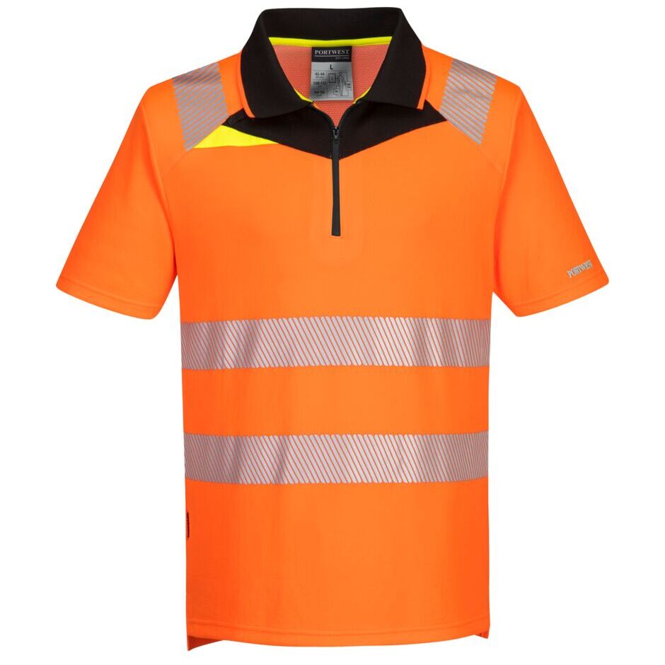 Portwest DX4 Hi-Vis Cooling Short Sleeve Zip Polo Shirt - Reflective Safety