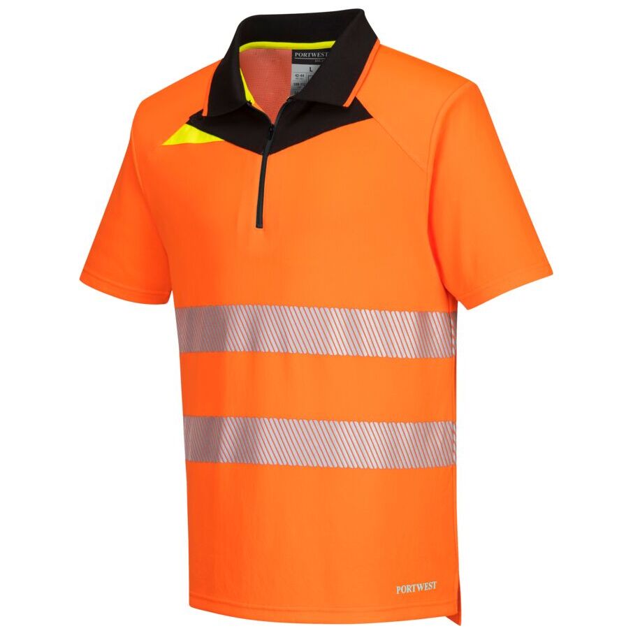 Portwest DX4 Hi-Vis Cooling Short Sleeve Zip Polo Shirt - Reflective Safety