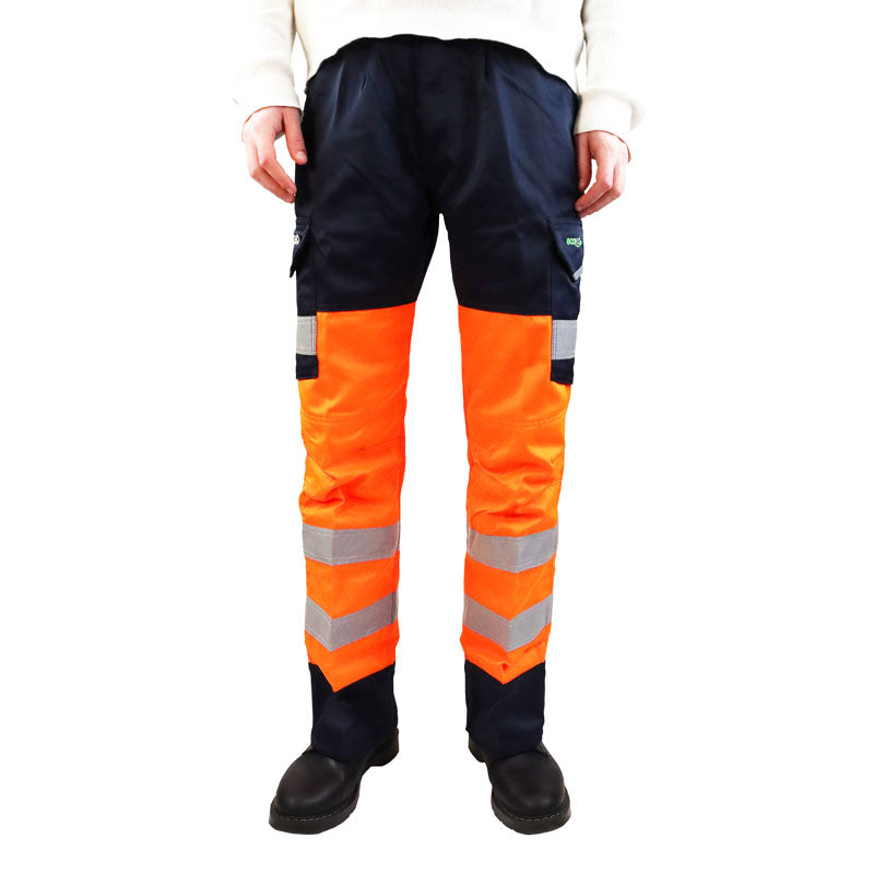 Leo Workwear EcoViz Bideford Hi-Vis Orange Navy Cargo Trousers