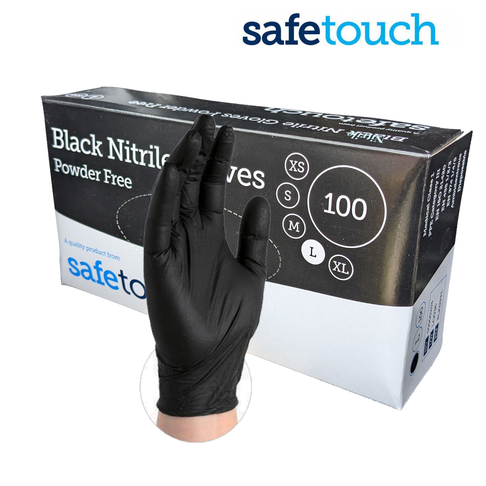 Black Nitrile Powder Free Medical Grade Disposable Gloves (Box of 100)
