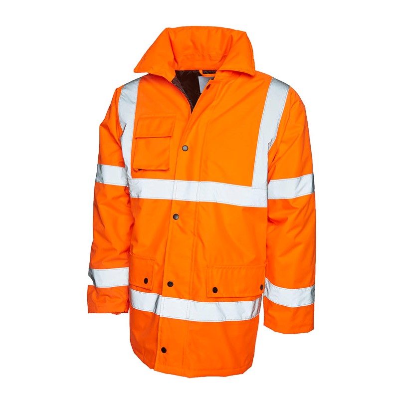 Uneek UC803 Hi-Vis Waterproof Railway Safety Jacket Orange Yellow Durable PPE