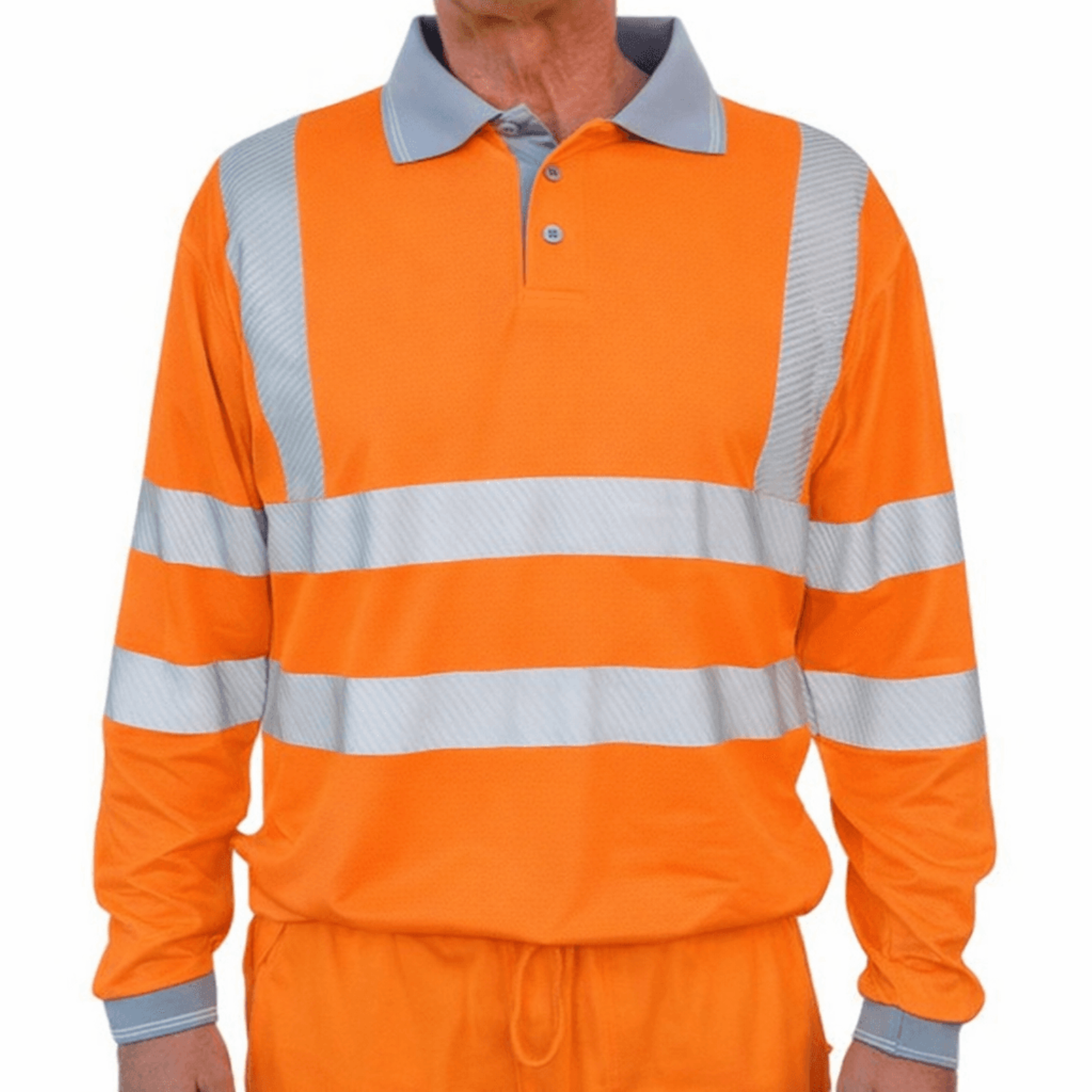 ORANGE HI-VIS POLO LONG SLEEVE SEGMENTED TAPE CAT 3 160GSM UPF40