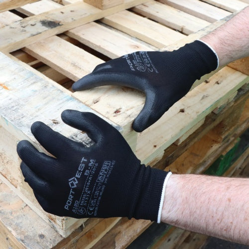 Portwest A120 Black PU Palm-Coated Work Gloves for Dexterous Tasks