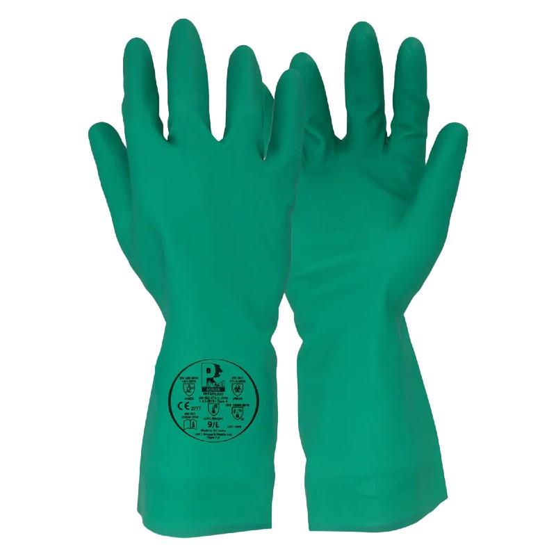 Predator Boron Green Flock Lined Chemical-Resistant Industrial Cleaning Gauntlet Gloves 50 Pairs