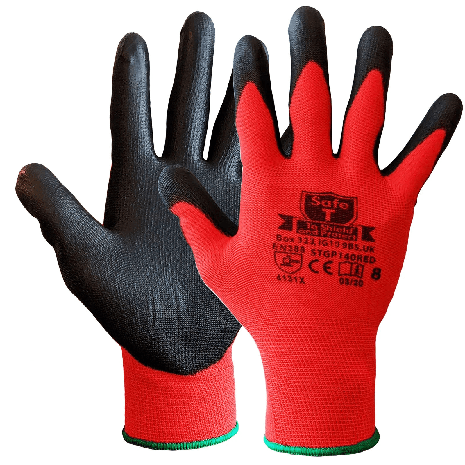 240 Pairs of Red Black PU Coated Work Gloves