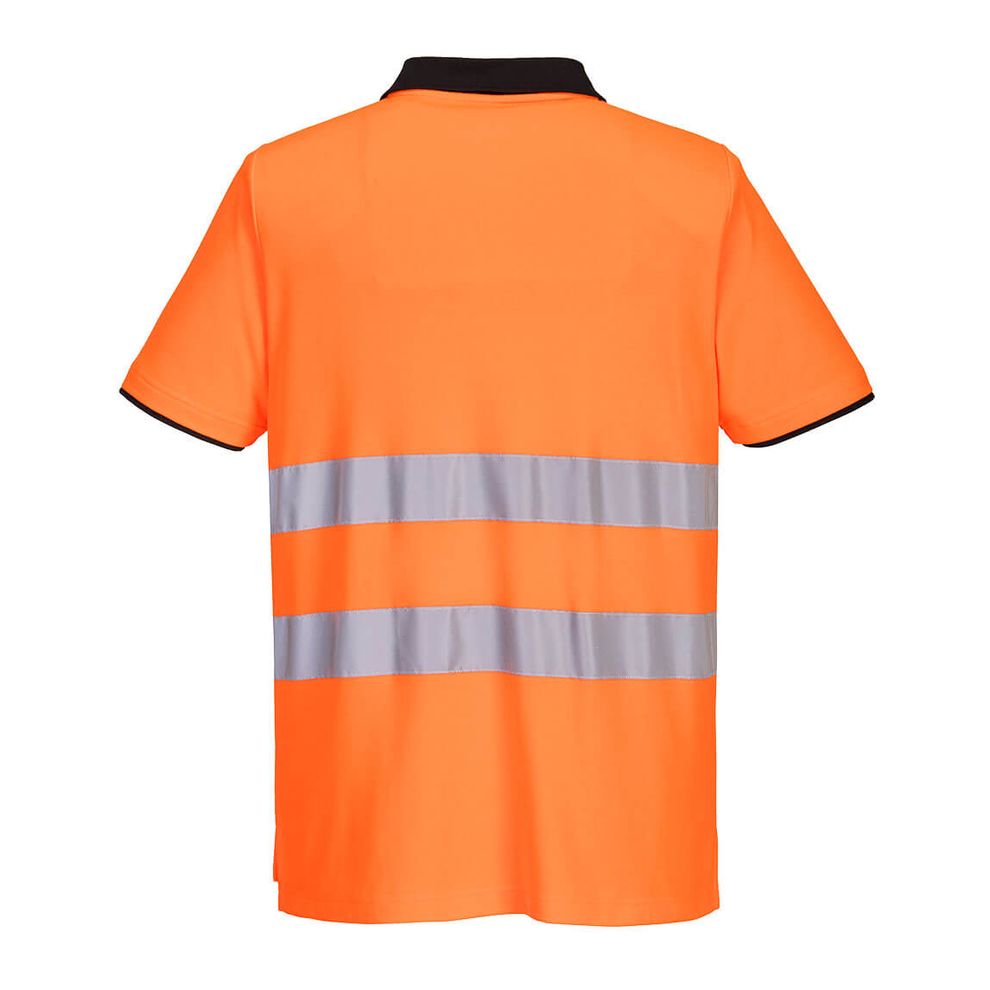 Portwest PW212 Hi-Vis Cotton Comfort Polo Shirt, Short Sleeve, Orange/Black