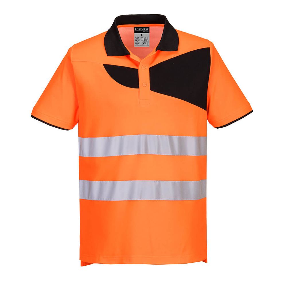 Portwest PW212 Hi-Vis Cotton Comfort Polo Shirt, Short Sleeve, Orange/Black