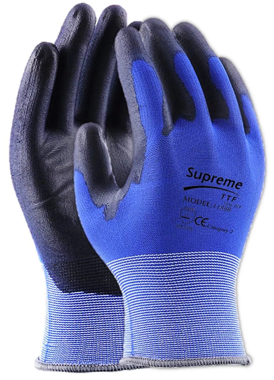 18 Gauge Yarn Blue / Black PU Coated Gloves