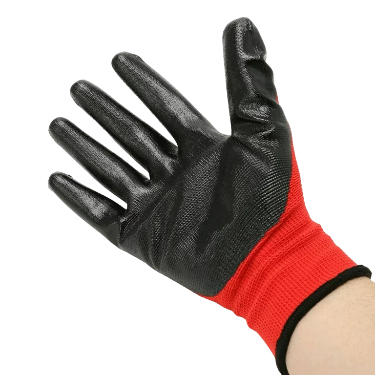 Red Black Nitrile Coated Gloves