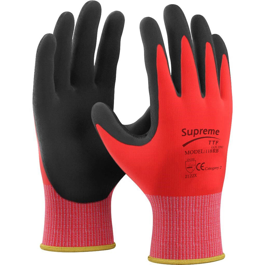 18 Gauge Red Black PU Coated Glove
