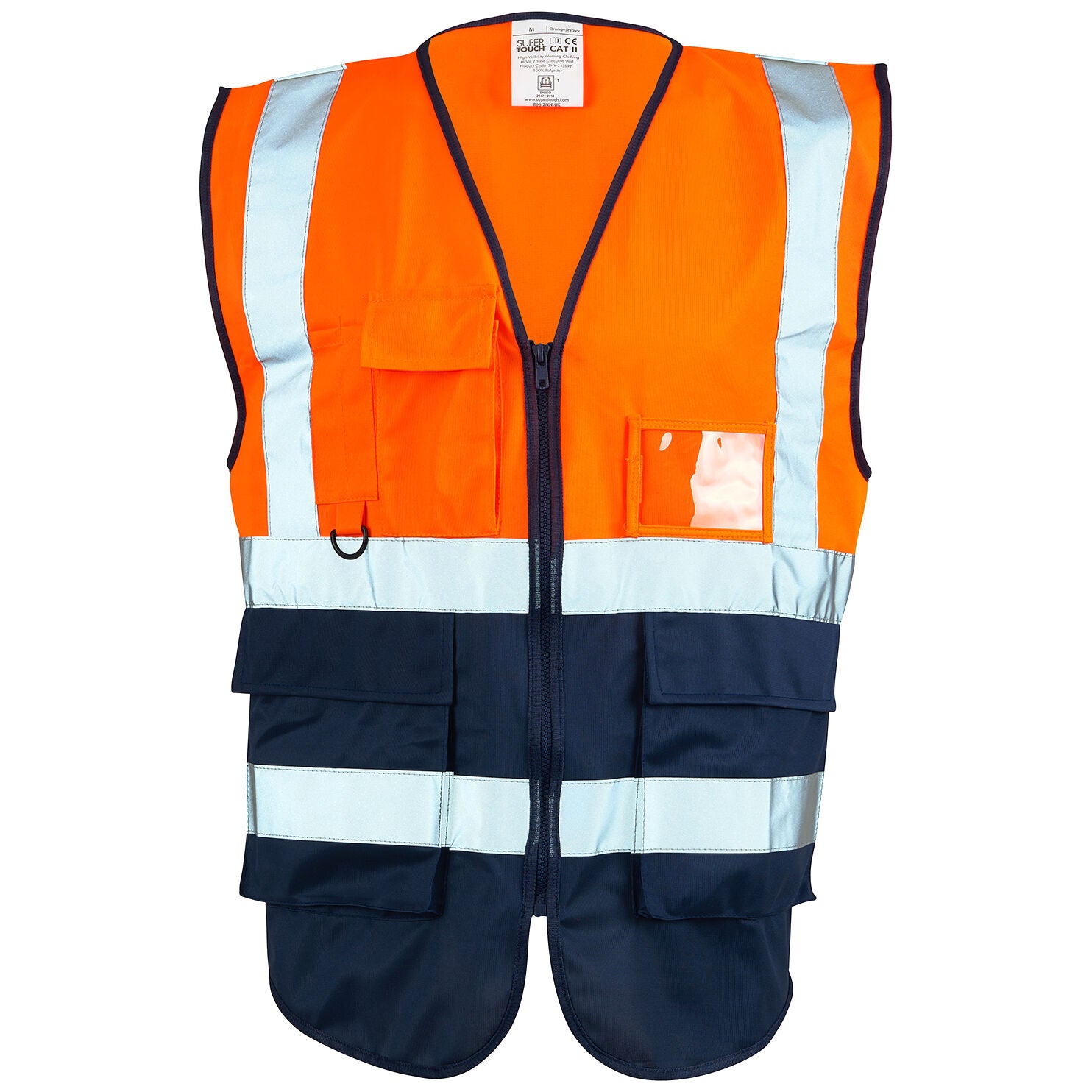 Supertouch Hi Vis Orange Two-Tone Executive Safety Vest with Pockets & Zip