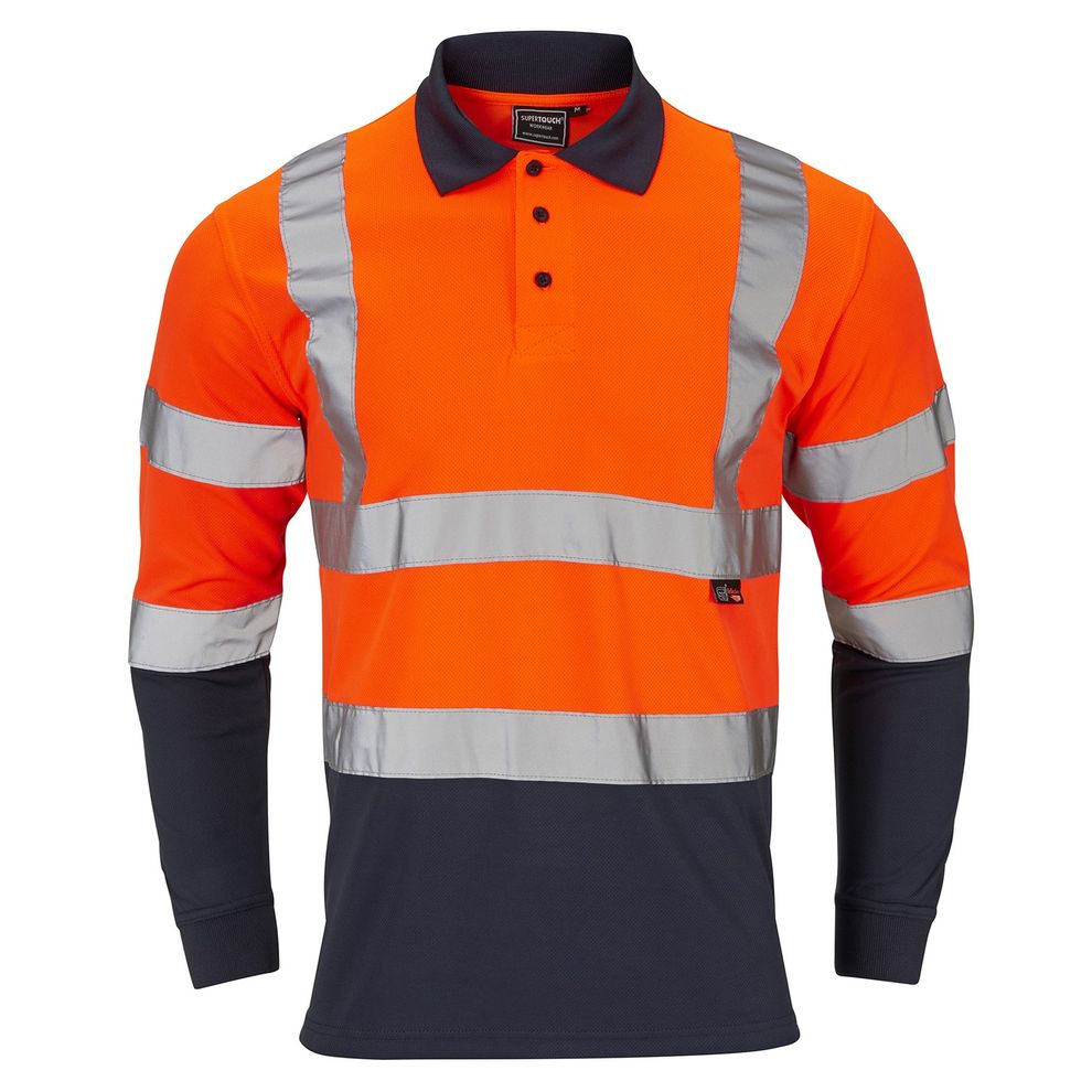 Supertouch Hi-Vis Two-Tone Orange Long Sleeve Bird Eye Safety Polo Shirt