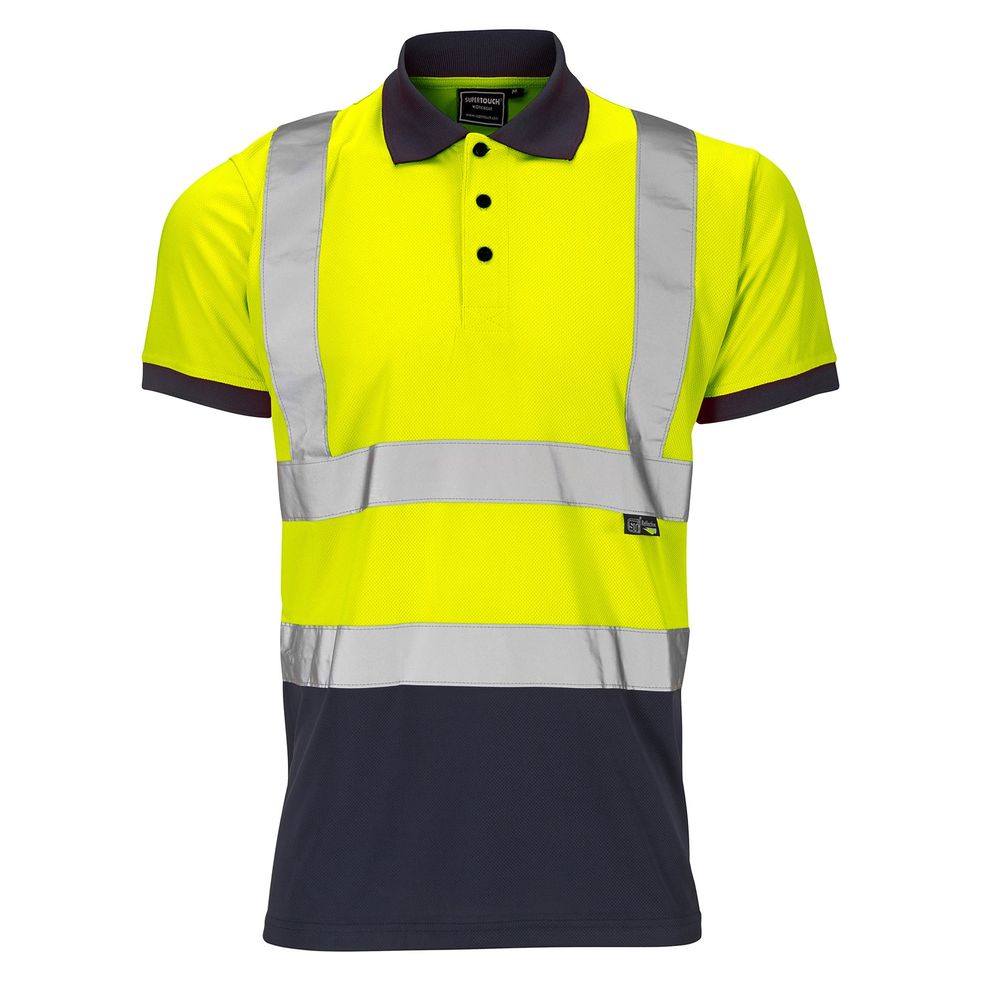 Supertouch Hi-Vis Yellow/Navy Bird Eye Polo Shirt UPF 40+ Breathable Workwear
