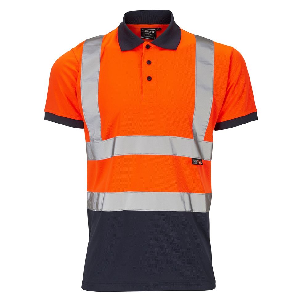 Premium Supertouch Hi-Vis Orange Two-Tone Polo Shirt UPF 40+ Breathable Workwear