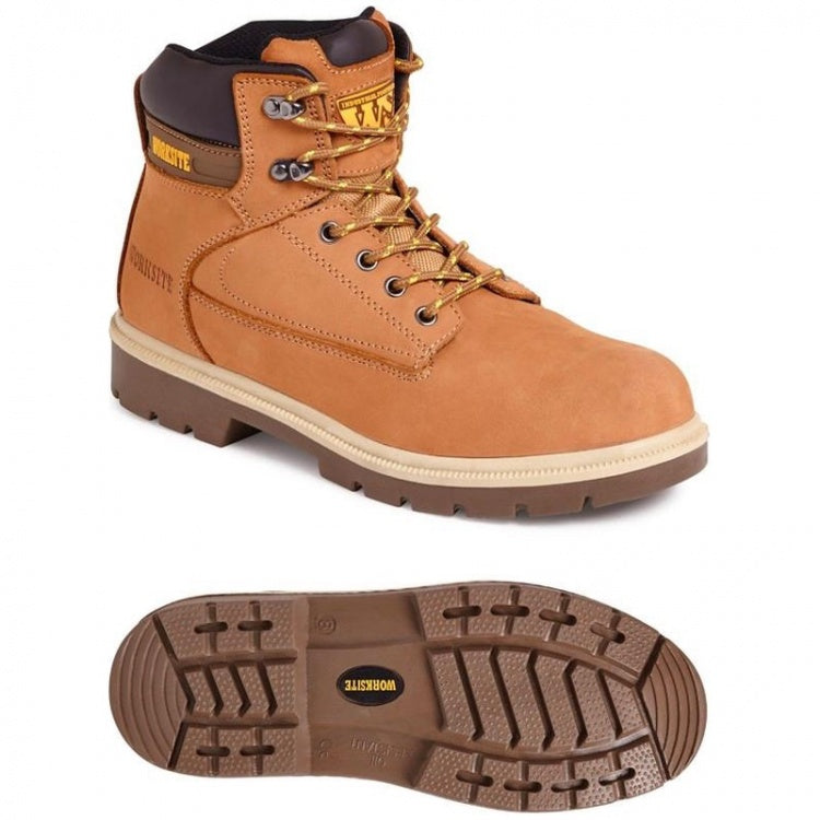 Worksite SS613SM Unisex 6-Eyelet S1P SRA Wheat Nubuck Leather Safety Boot
