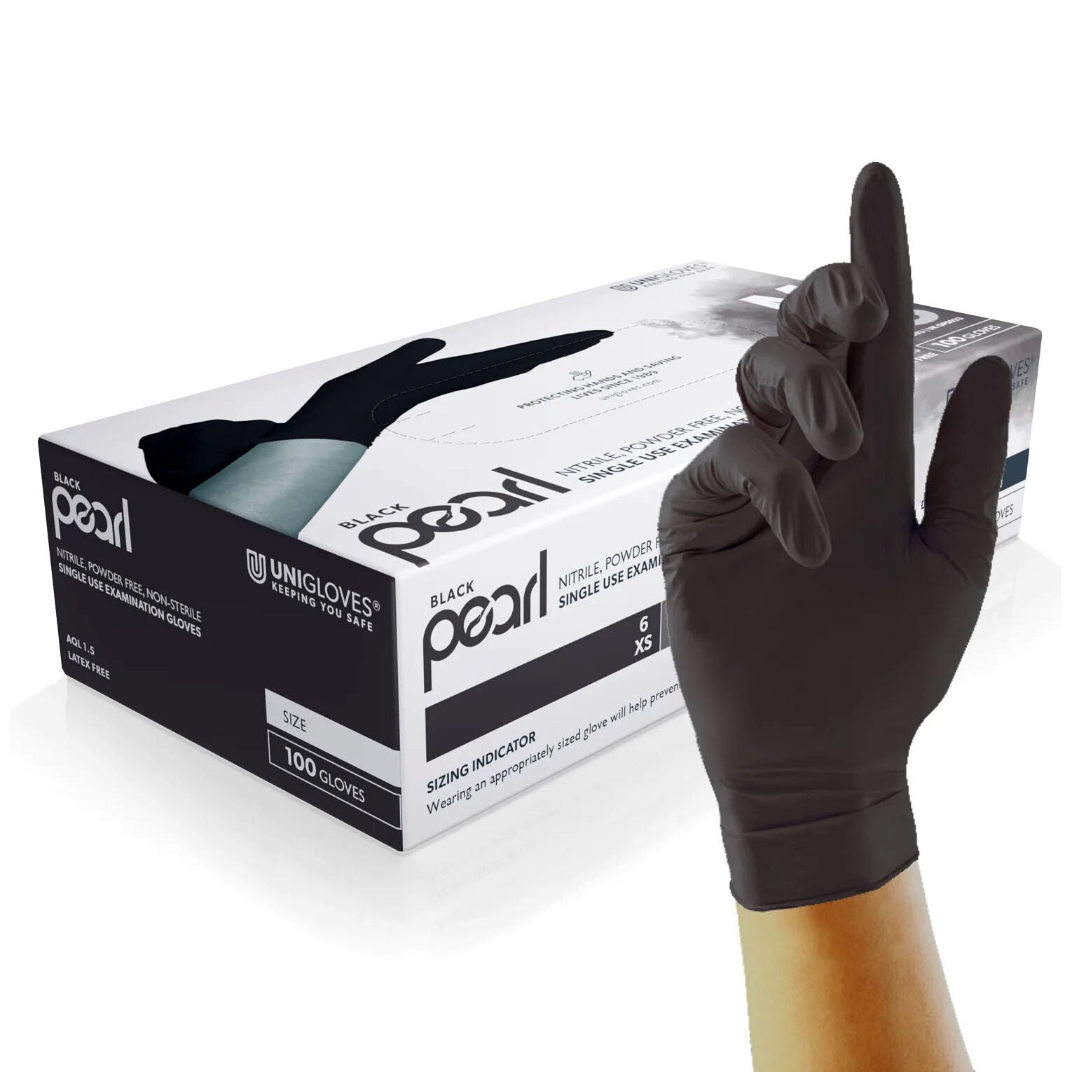 Unigloves Pearl Black Medical Grade Powder-Free Disposable Nitrile Gloves