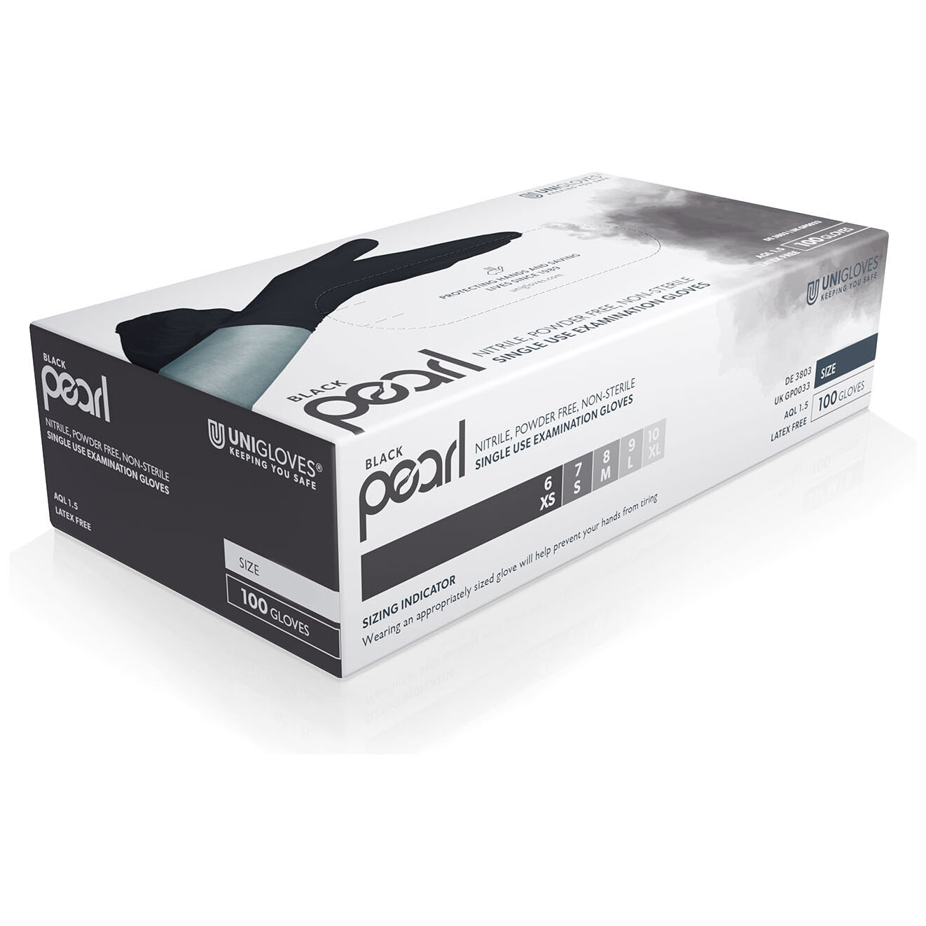 Unigloves Pearl Black Medical Grade Powder-Free Disposable Nitrile Gloves