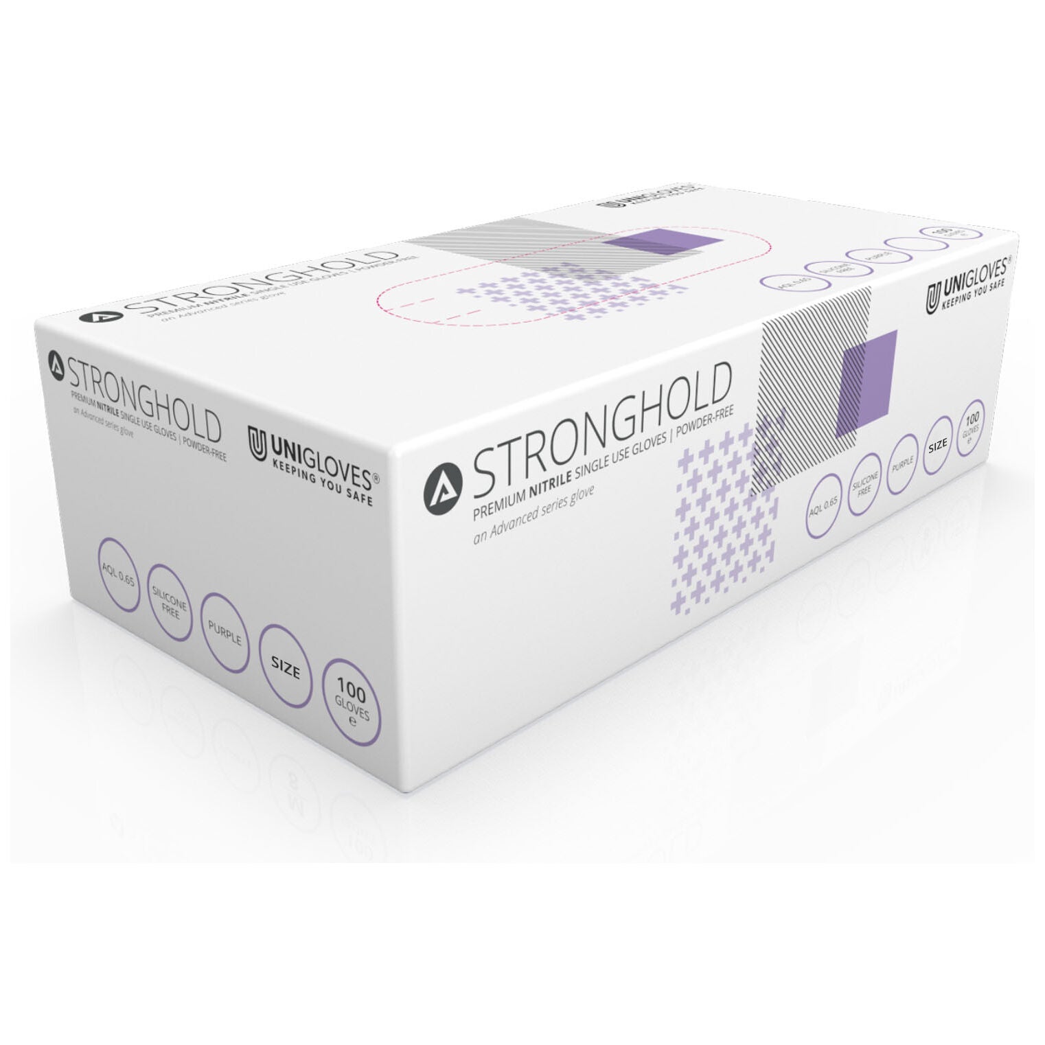 Unigloves Stronghold Advanced Heavy-Duty Purple Nitrile Disposable Gloves Powder-Free