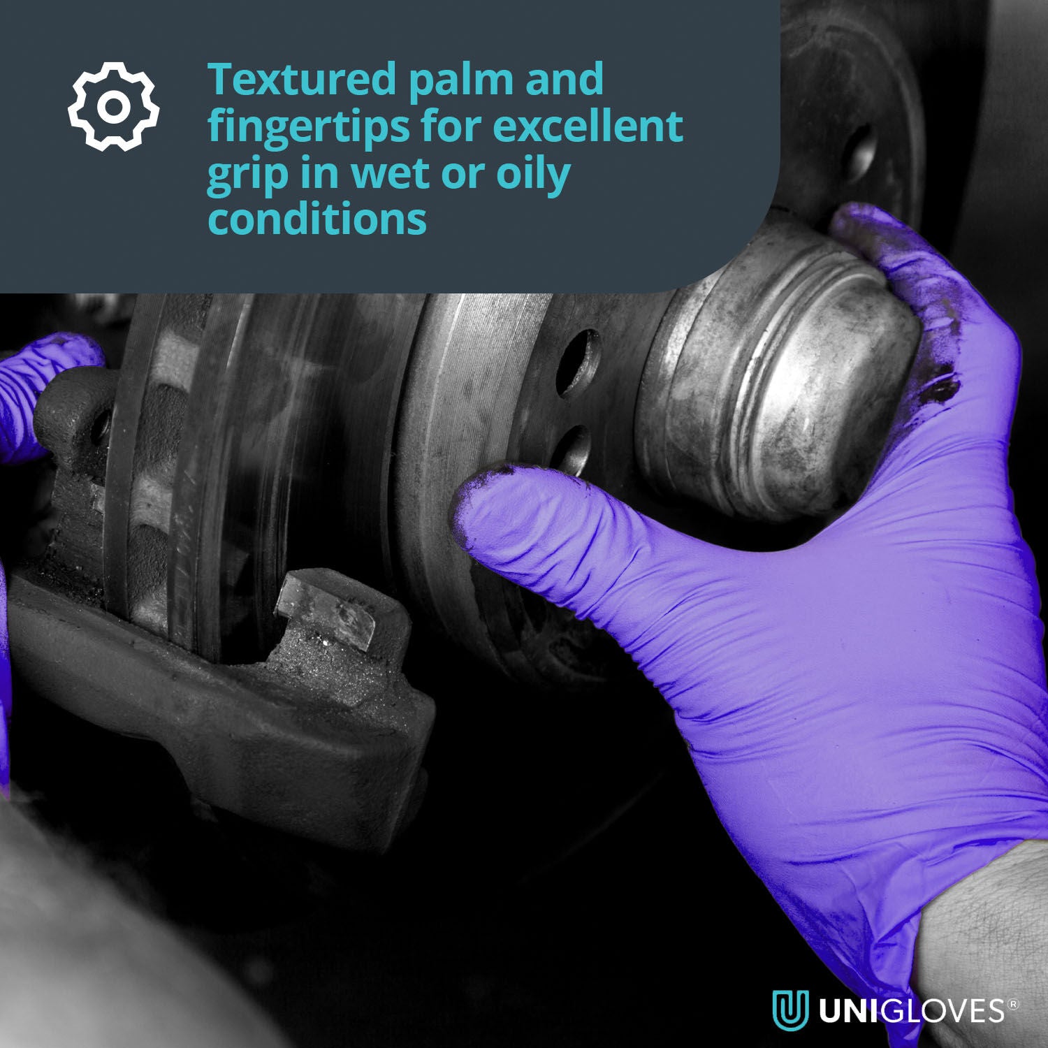 Unigloves Stronghold Advanced Heavy-Duty Purple Nitrile Disposable Gloves Powder-Free